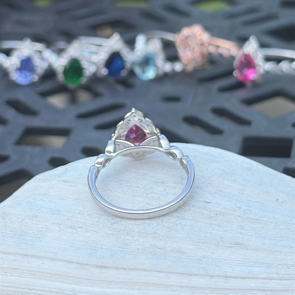 Pear Cut 1.25 tcw Genuine Ruby & Diamond Ring Sterling Silver Size 7 - Picture 11 of 14